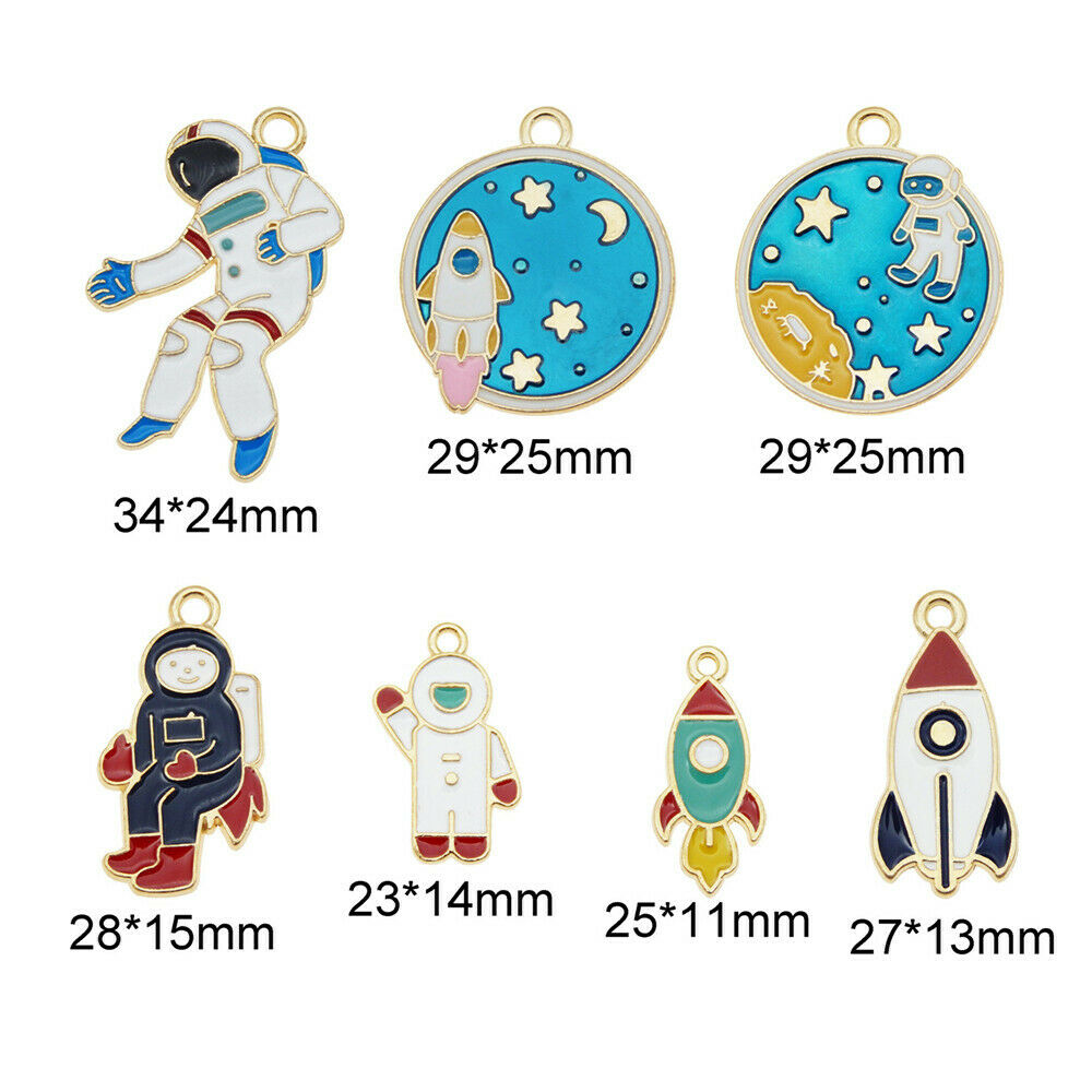 14 Mix Enamel Astronaut Charm Aerospace Series For Pendant Jewelry Crafts 2-3cm