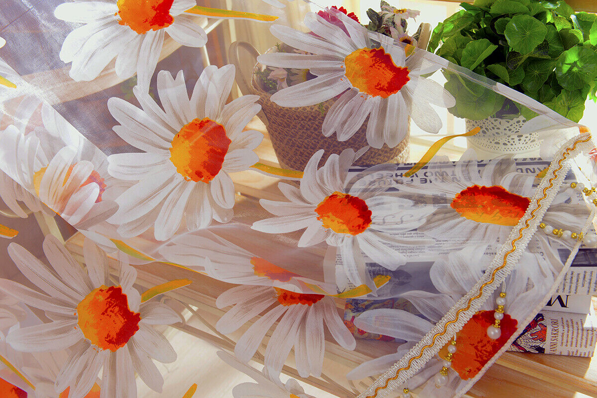 Sunflower Transparent Bird Nest Pattern Curtain Made Of Voile, Many Colors,