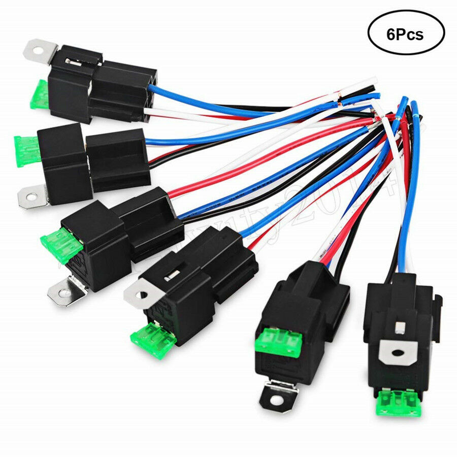 6Pcs Car Relay Switch Harness Set-12V 4PIN SPST 30AMP Fuse Holder 14AWG Hot Wire
