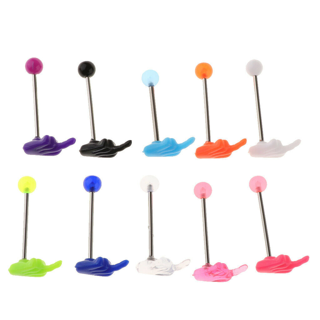 10Pcs Stainless Steel Lip Chin Labret Bar Tongue Ring Stud Tragus Piercing