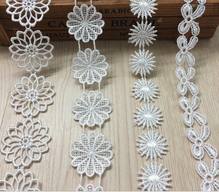 4 Yards（4pcs）White Flowers Embroidered lace Wedding dress clothing Sewing