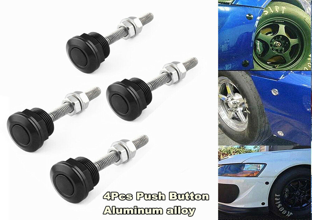 4 Black Push Button Bonnet Hood Pin Lock Clip Kit Car Quick Release Bumper Latch