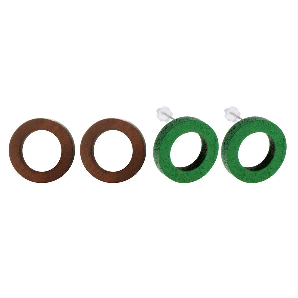 2 Pairs Fashion Hollow Out Wooden Round Dangle Drop Earrings For Women Girl