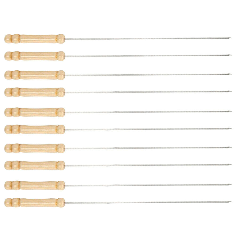 10x/set Wood Handle BBQ Skewers Stainless Steel Grill Needle Sticks 13.19