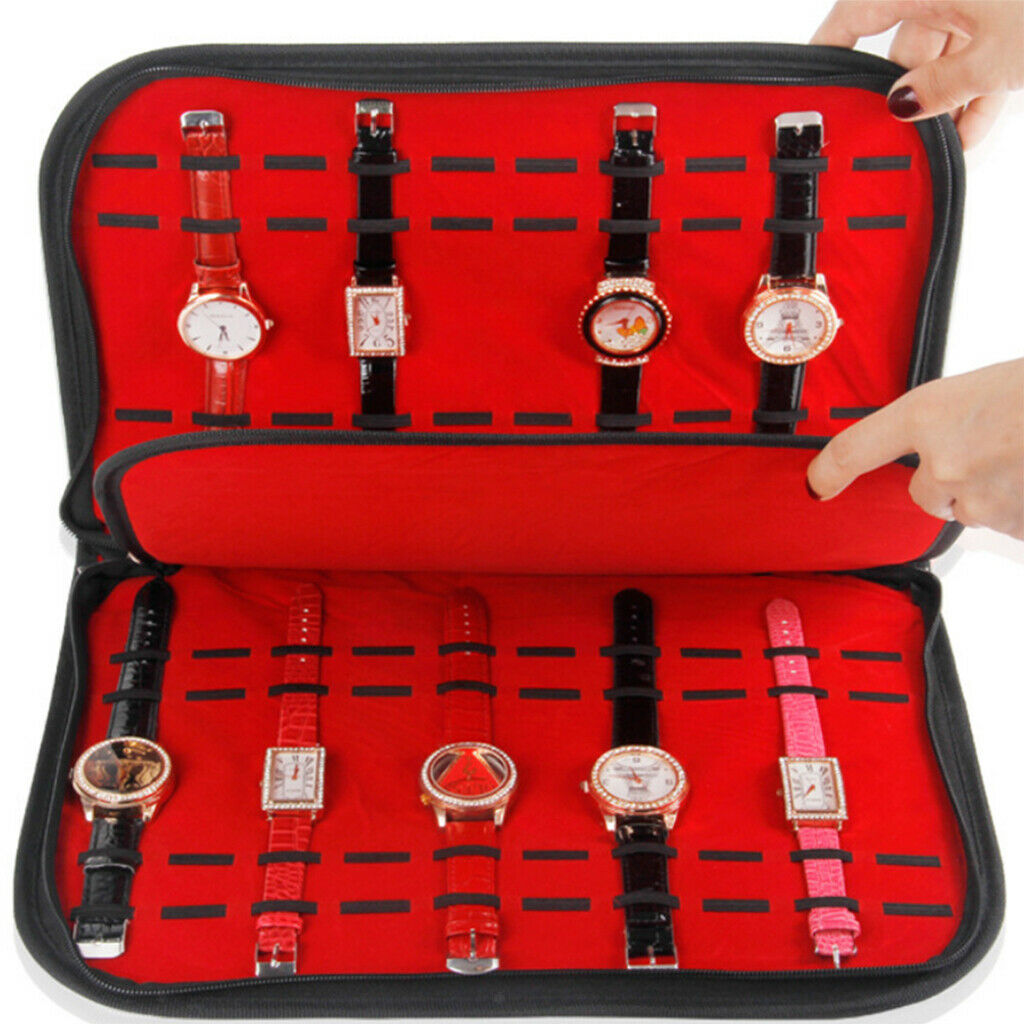 20 Slots Leather Velvet Watch Storage Display Box Bag Holder Organizer