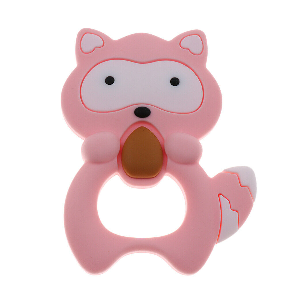 Silicone Teething Teether Necklace Chew Baby BPA Free Jewelry Pink Raccoon