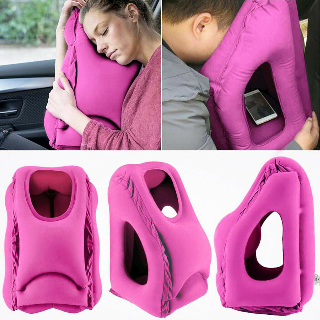 Inflatable Travel Pillow Nap Pillow for Business Office Bus Train  Airplane Red