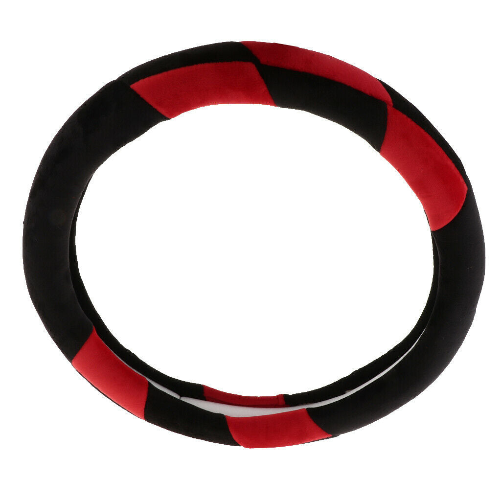 Universal Car Plush Steering Wheel Cover Anti-slip Warm For Winter Black&Red