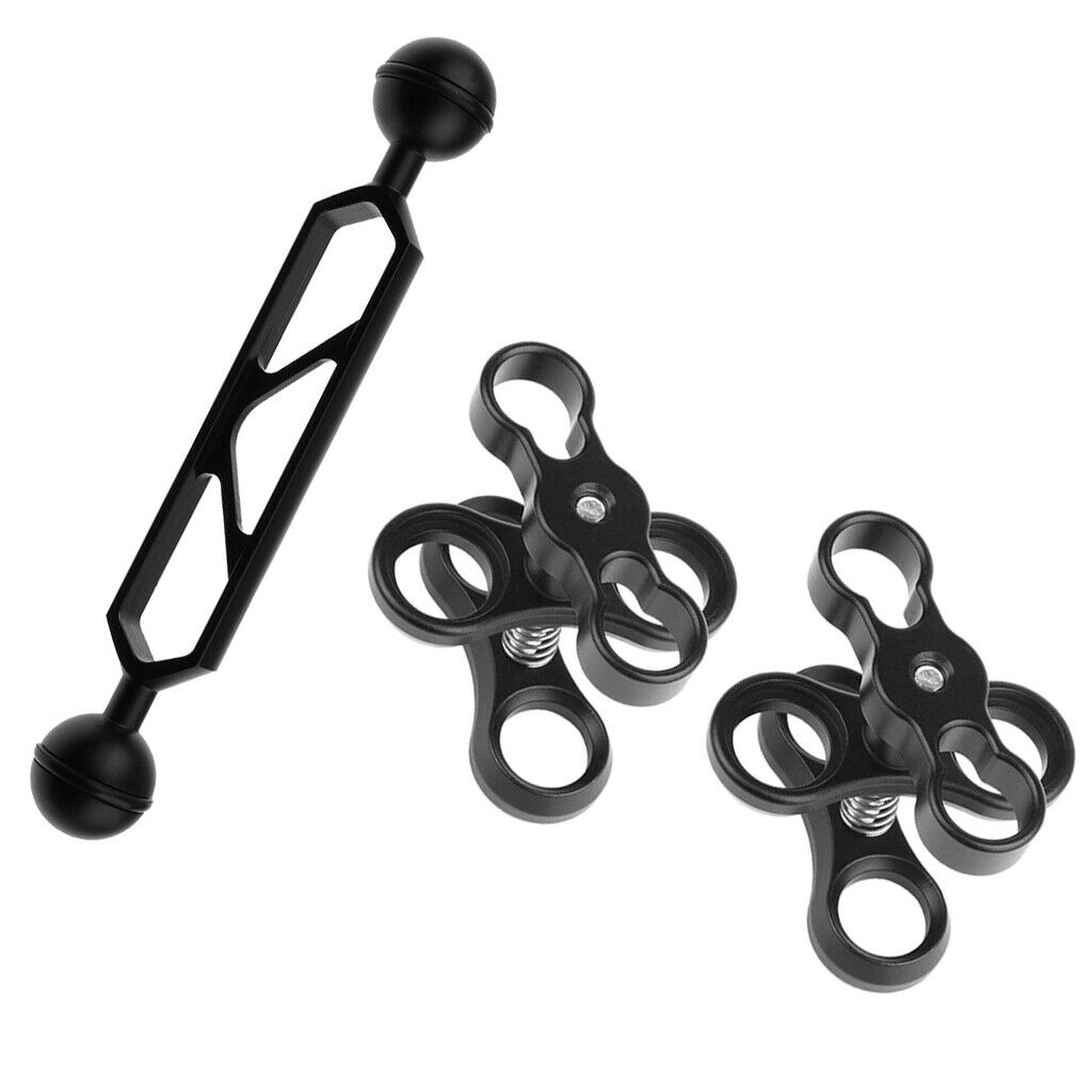 Diving Flash Ball Joint Arm 1" Dual Head & Clamp for Camera Case Stabilizer