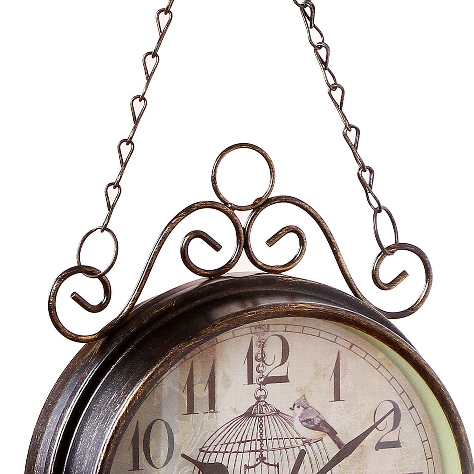 Double Sided Wall Clock Metal Decoration Retro Quiet for Garden Kitchen