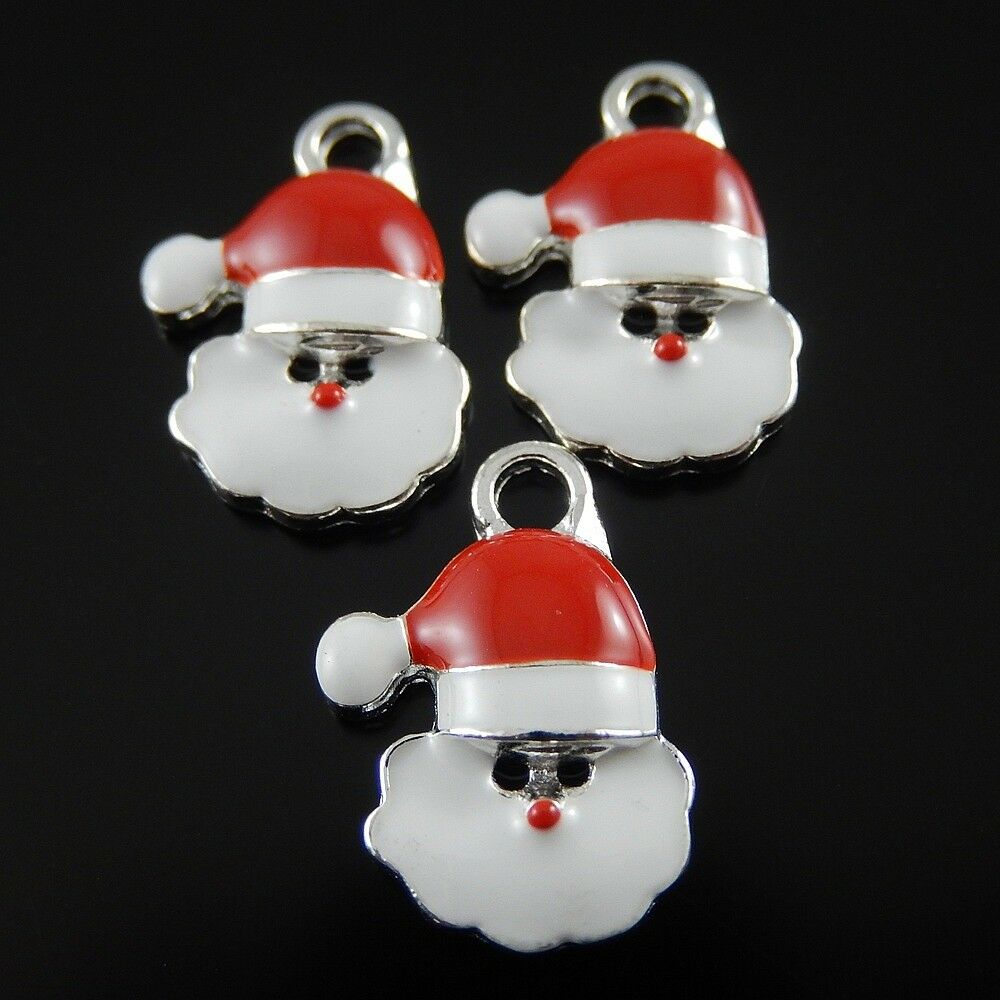 10pcs Alloy Enamel Single Side Santa Claus Charms For Necklace Pendant DIY Gifts