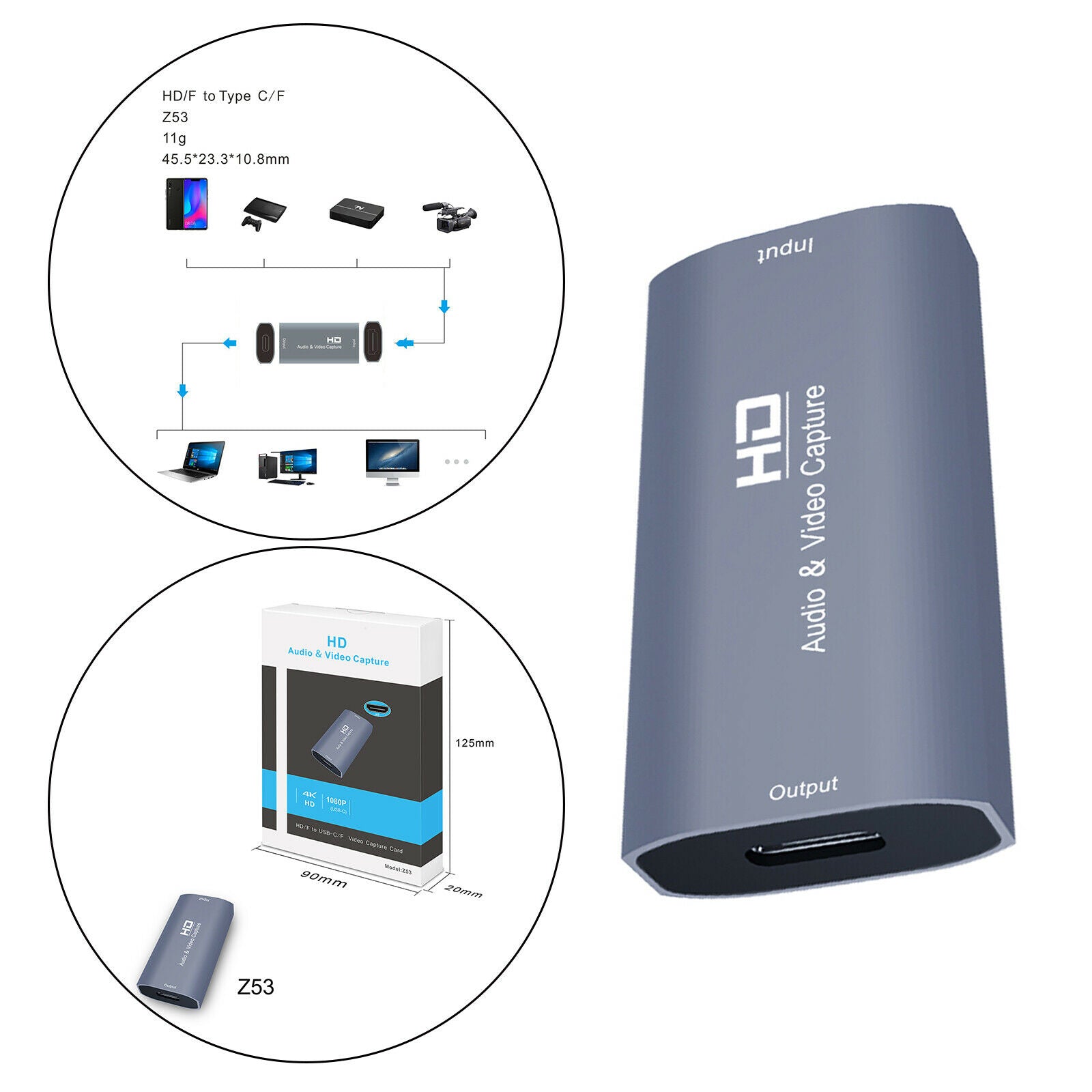 Audio Video Capture Card USB-C 4K for Recording Live Broadcasting Gaming