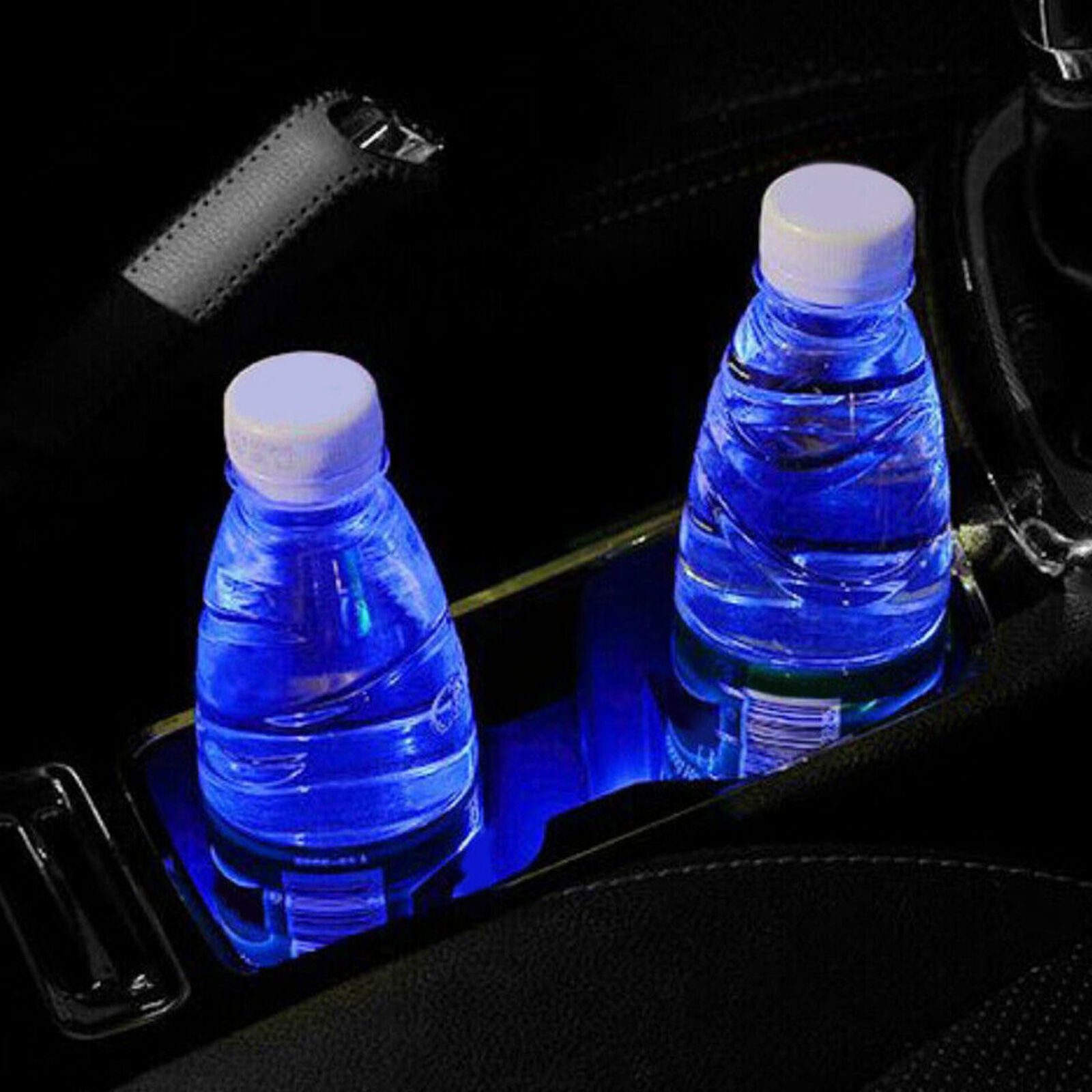 2PC LED Solar Cup Pad Car Accessories Light Cover Interior Decoration Lights