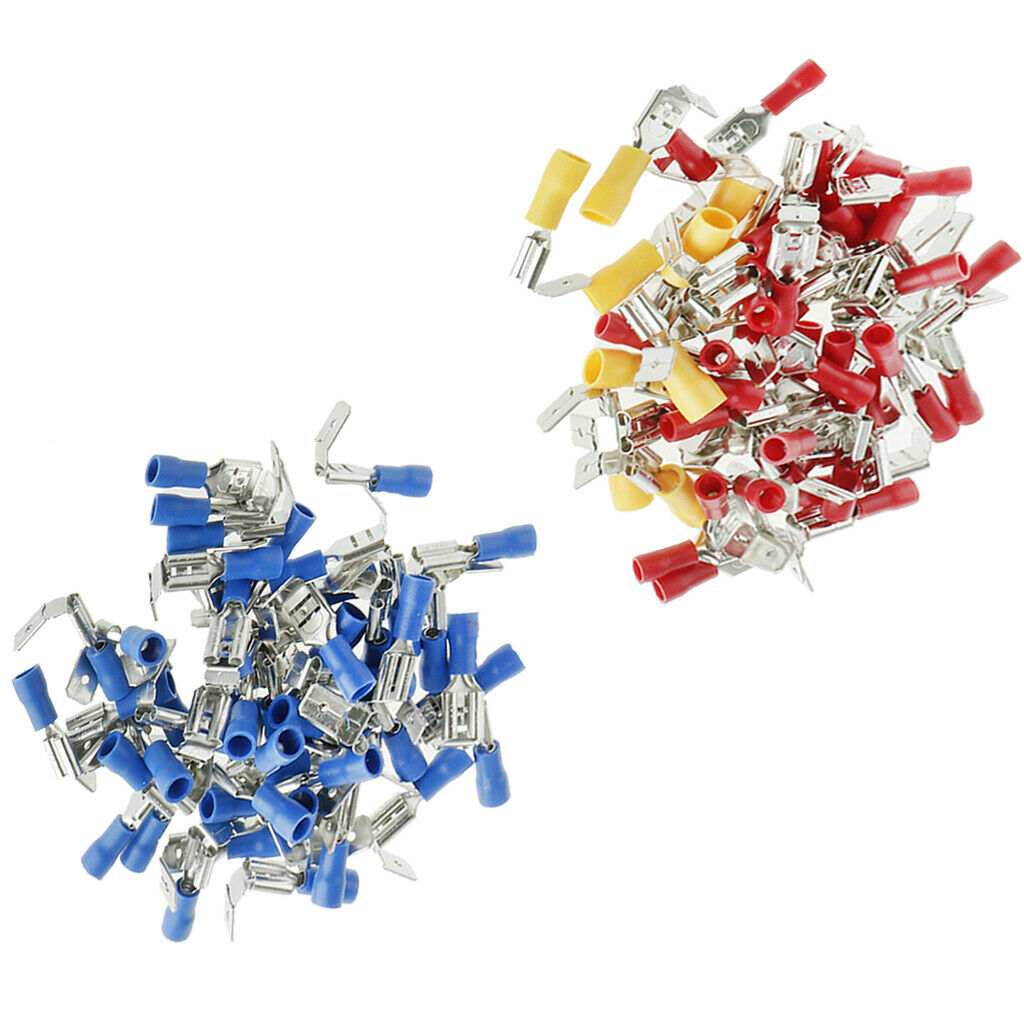 100Pcs Insulated Spade Crimp Terminals Electrical Wire Connectors