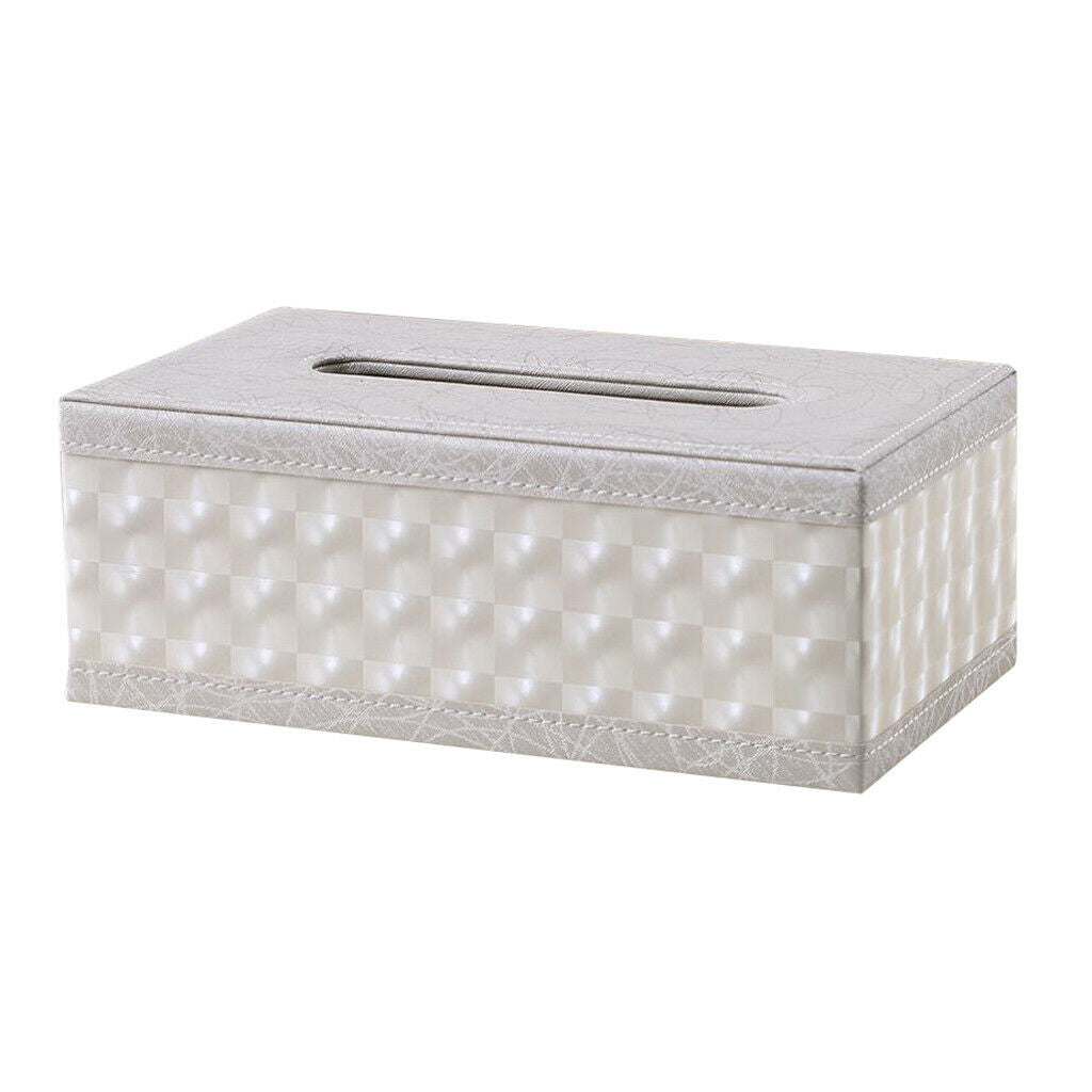 Decorative White Grid Leather Napkin Holder Shatterproof Tissue Box Kitchen