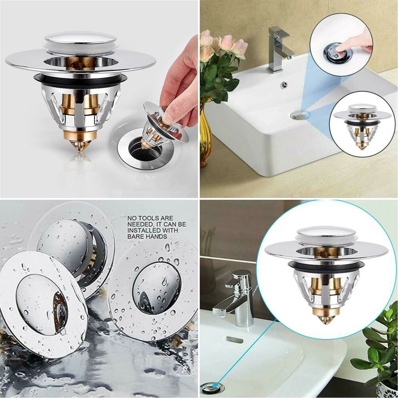 Universal Wash Basin Bounce Drain Filter Up Drain Plug Bathroom Sink