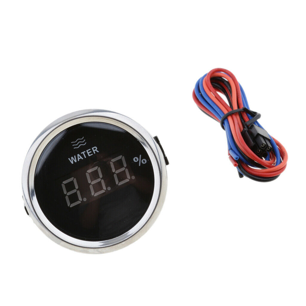 Marine Car Digital Water Level Gauge 0-190ohm 0-100% 52mm 316L Black Chrome