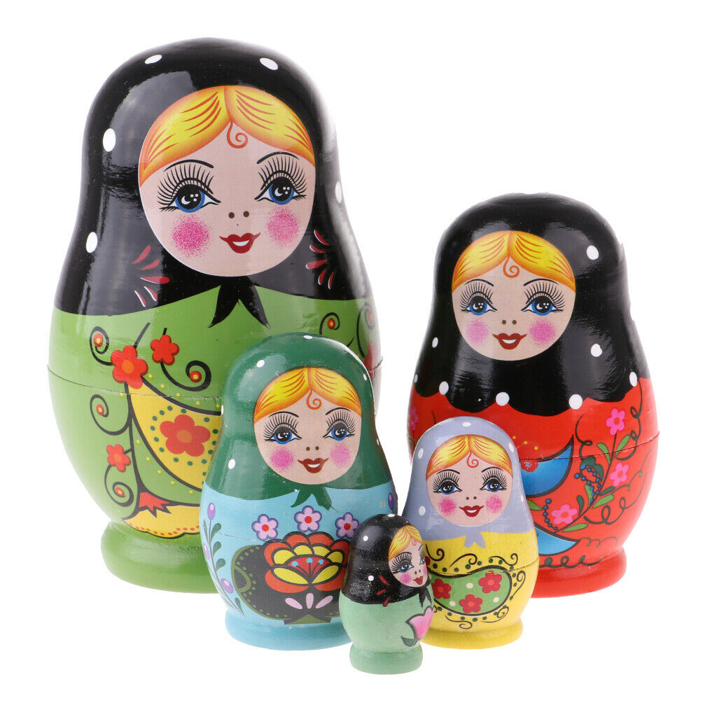 Set of 5 Wooden Russian Nesting for Kids -Green Matryoshka Home Decoration