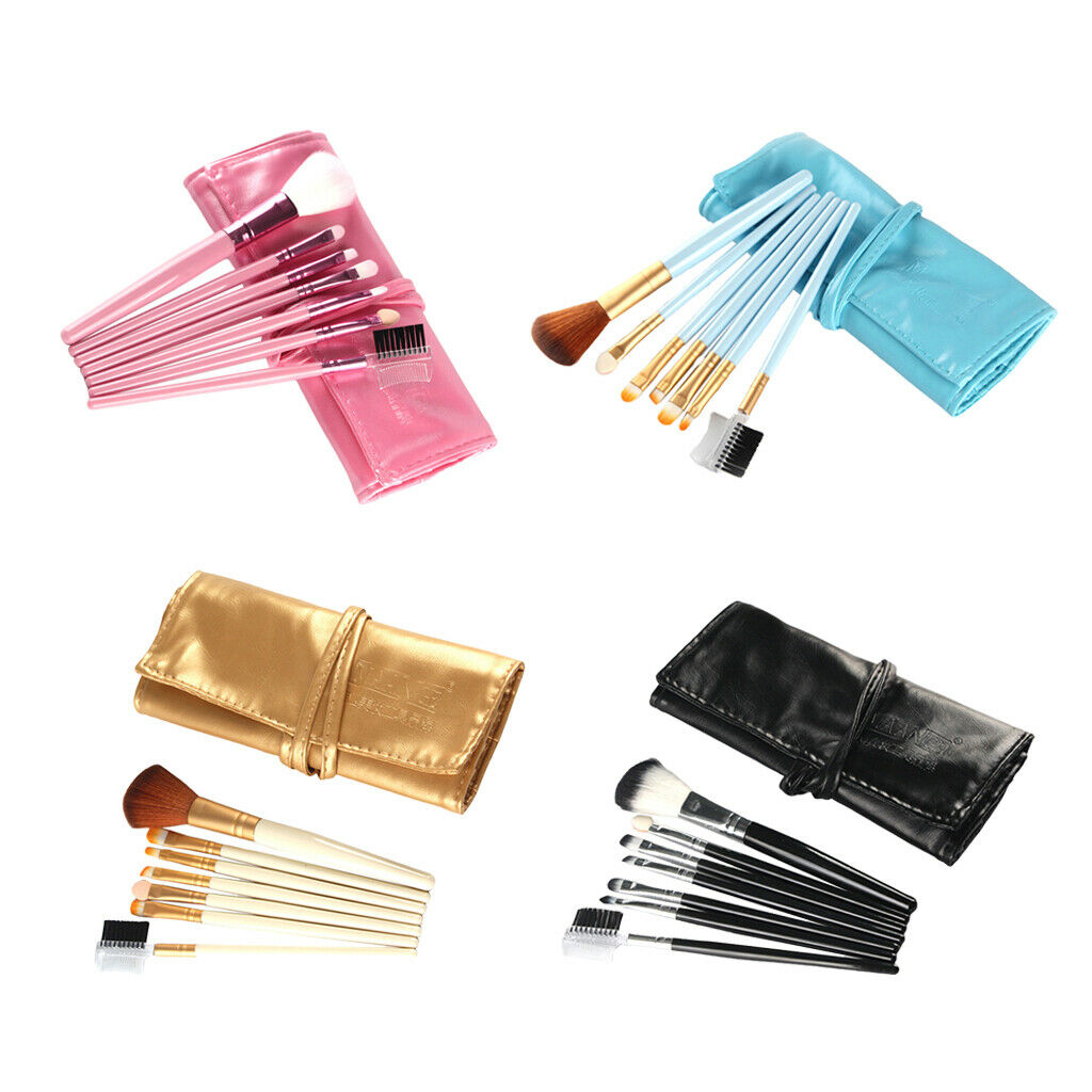 7Pcs Professional Eye MakeupBrush Set W/Pouch For Eye Shader Eyeliner Pink