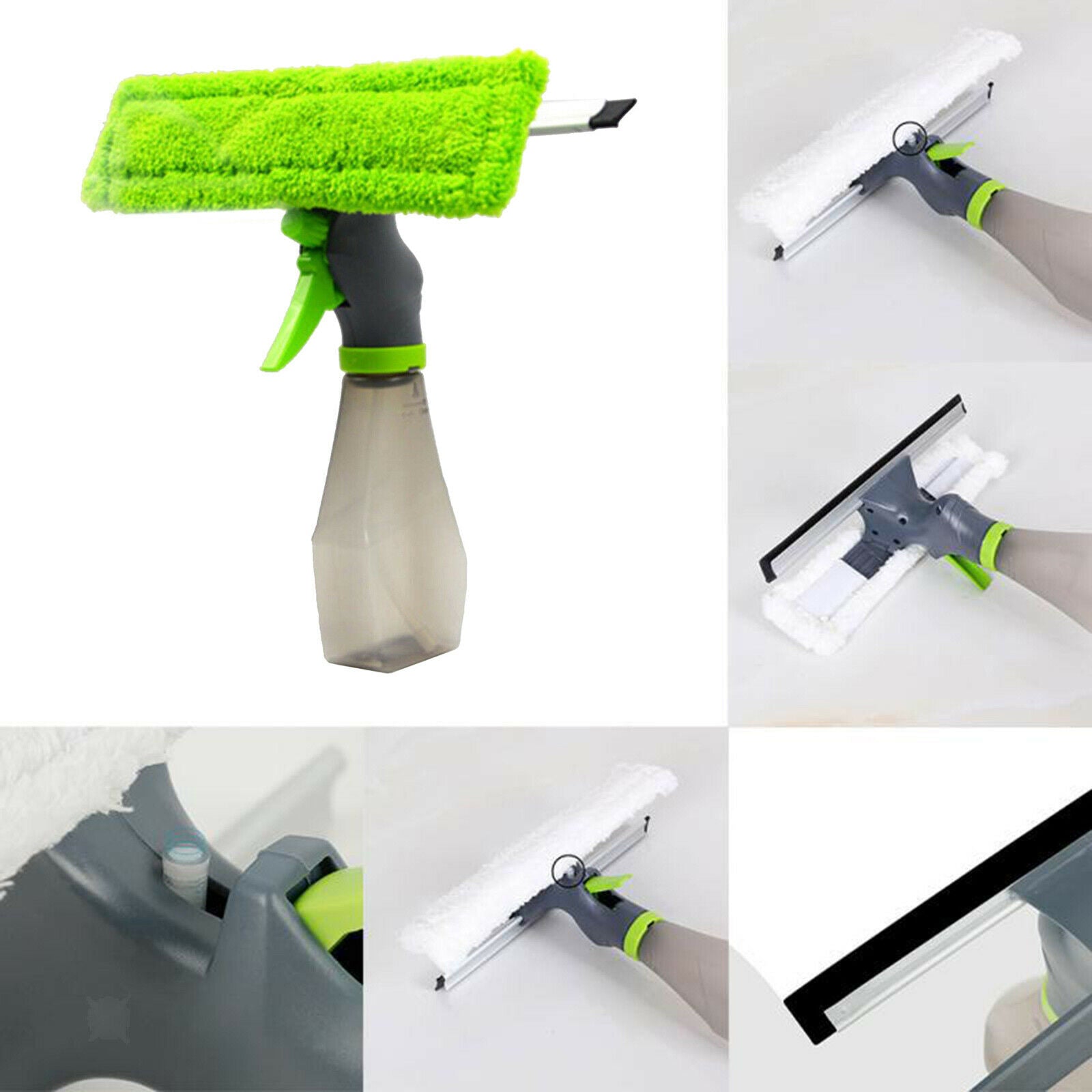 3-in-1 Window Cleaner Tool Kit Spray Bottle Rubber Squeegee Glass Cleaning