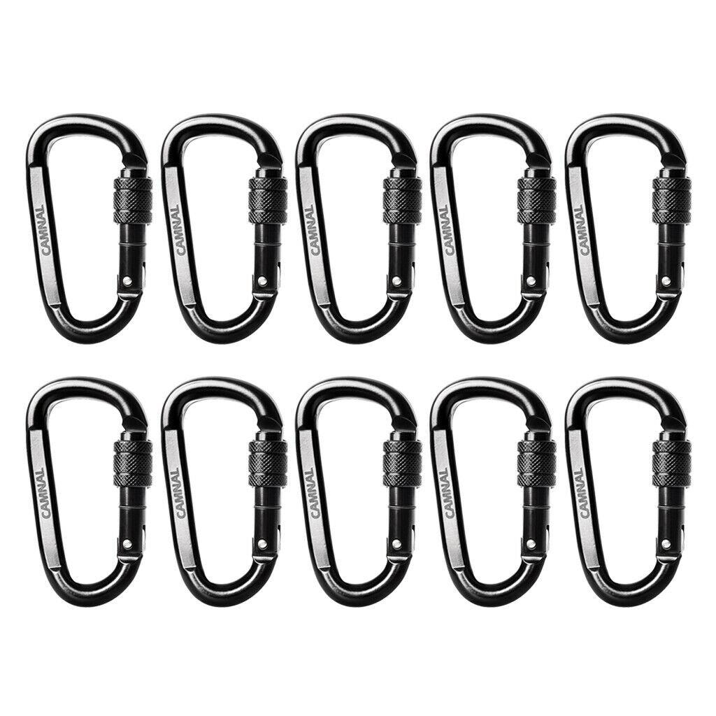10 Pack Outdoor Carbon Steel D Shape Screw Locking Climbing Carabiners 30KN