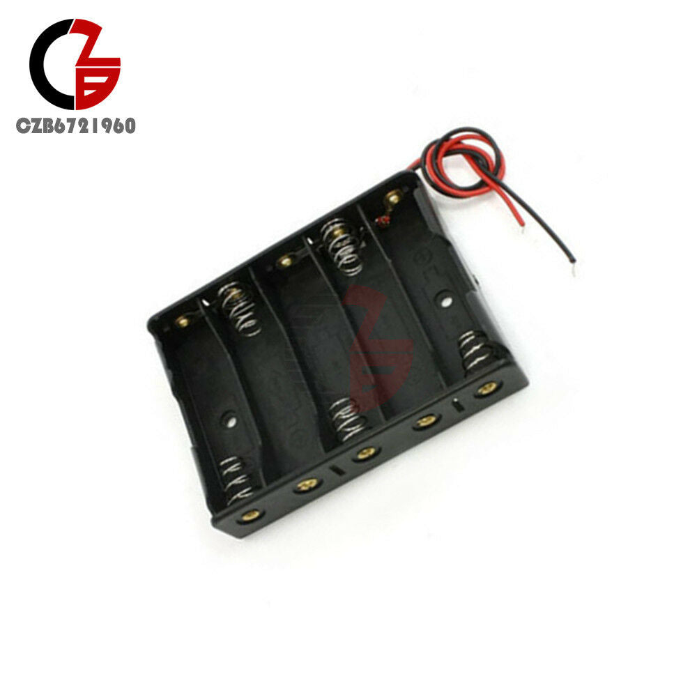 2PCS Plastic Battery Case Storage Box Holder with Wire Leads for 5 X AA 7.5V 5AA