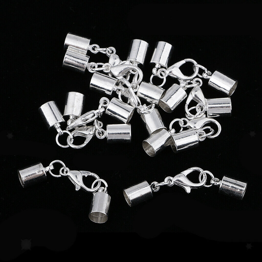 10pcs Cord End Caps with Lobster Clasp for Leather Cord Bracelet Necklace