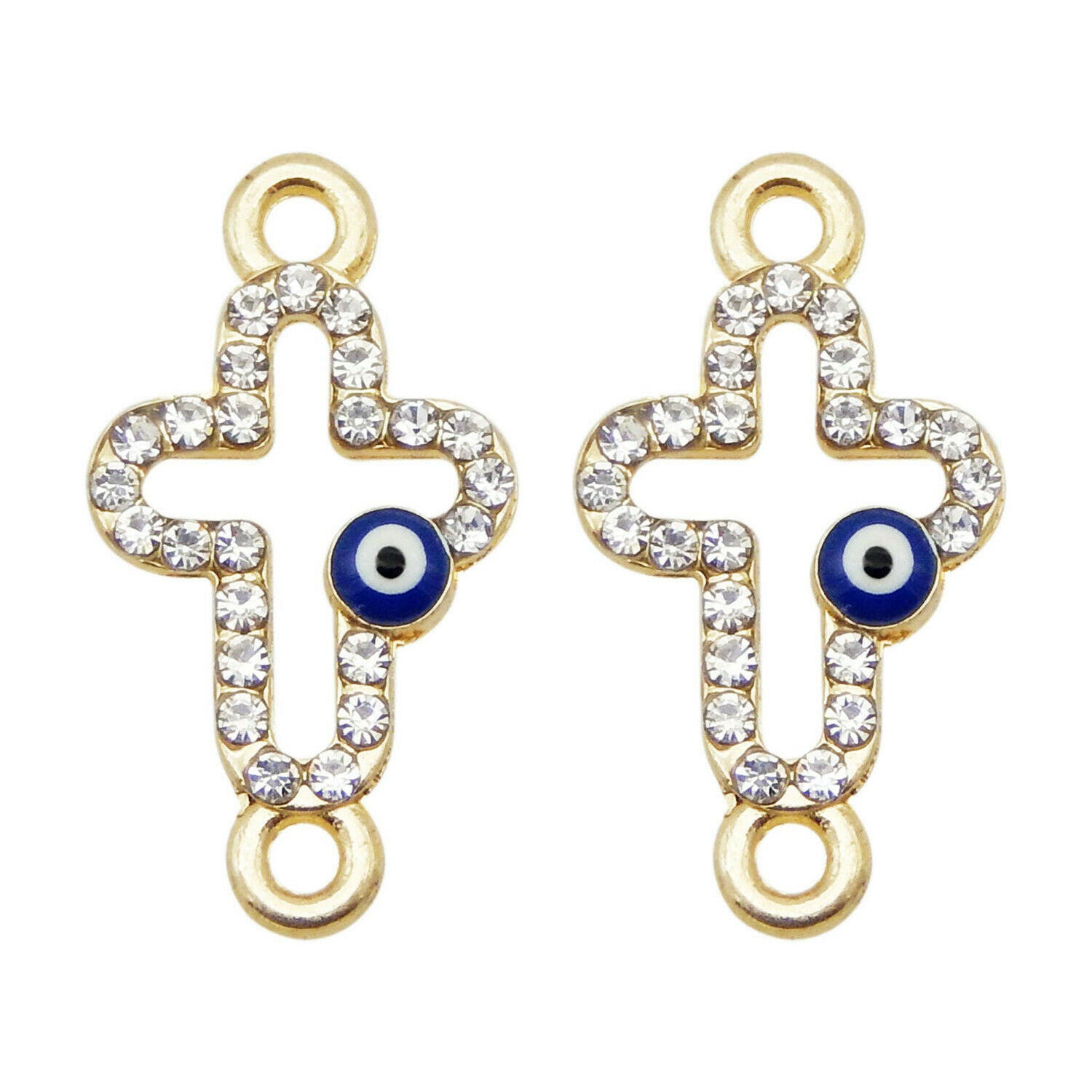 19*10mm Enamel Evil Eye Charm Cross Connector Rhinestone Pendant Jewelry 12PCS