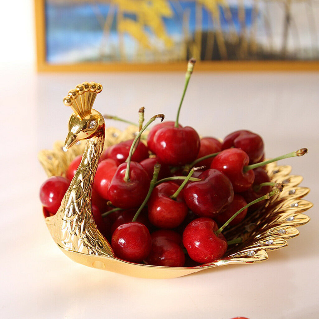 Delicate Golden Peacock Swan Fruit Plate Display Dish Dessert Candy Snack Tray