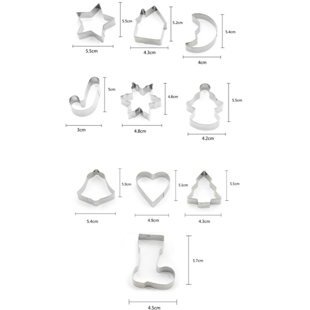 10Pcs Christmas Mould Cookie Cutter Stainless Steel Candy Biscuit Cooking Molds