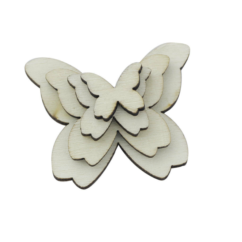 50pcs Mixed Natural Unfinished Wooden Butterfly Crafts for Scrapbooking DIY