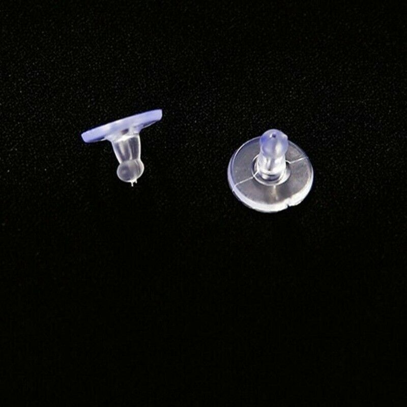 100Pcs Plastic Earring Plugging Stopper Holders Rubber Blocked Transparent Clear