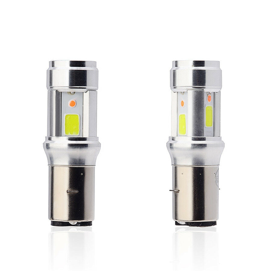 DC 12V Motorcycle Headlight Bulb BA20D Dual Color LED COB Hi/Lo Lamp Fog Light
