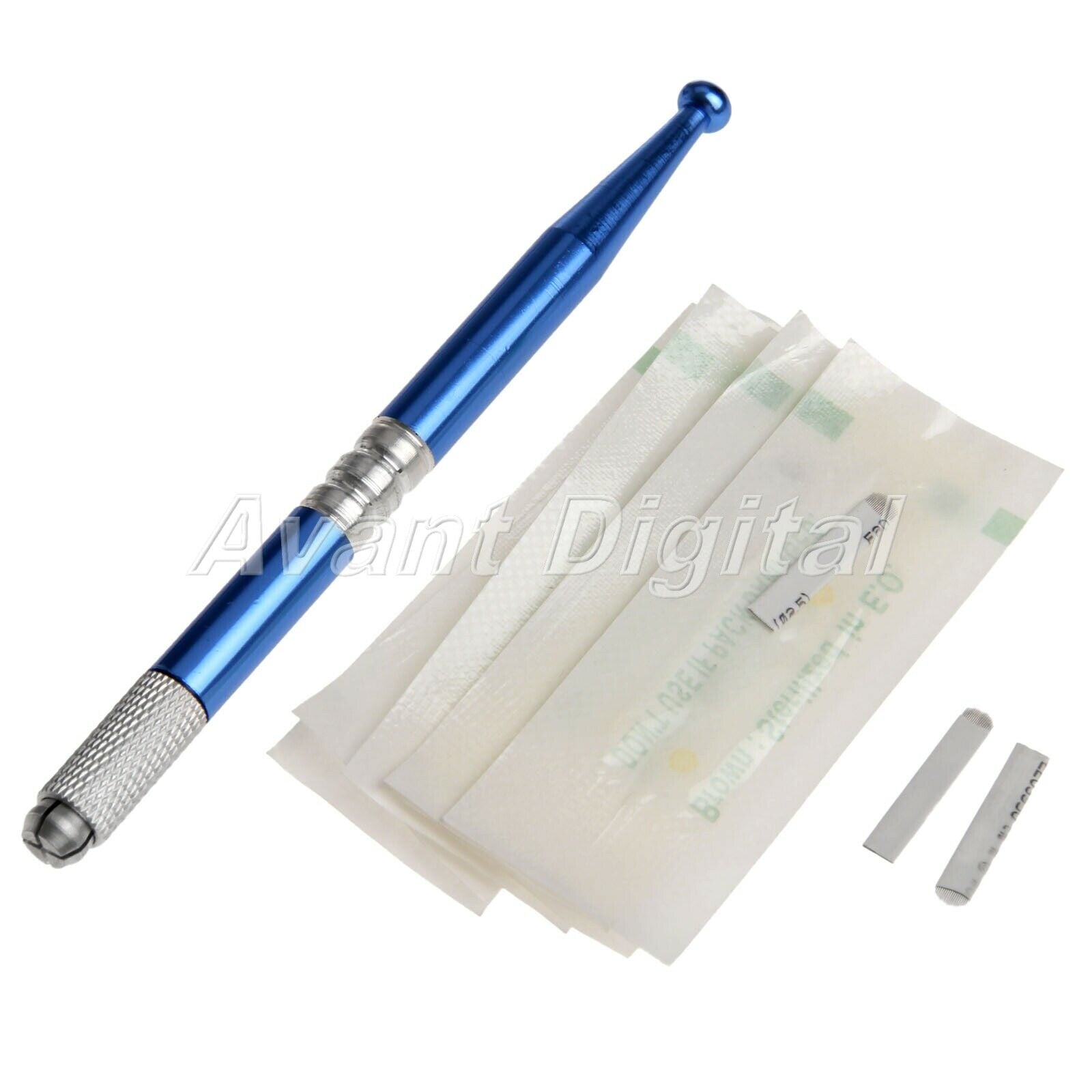 10pc 18Pin Bevel Blades Needles Permanent Eye Makeup Tool Manual Tattoo Pen Blue