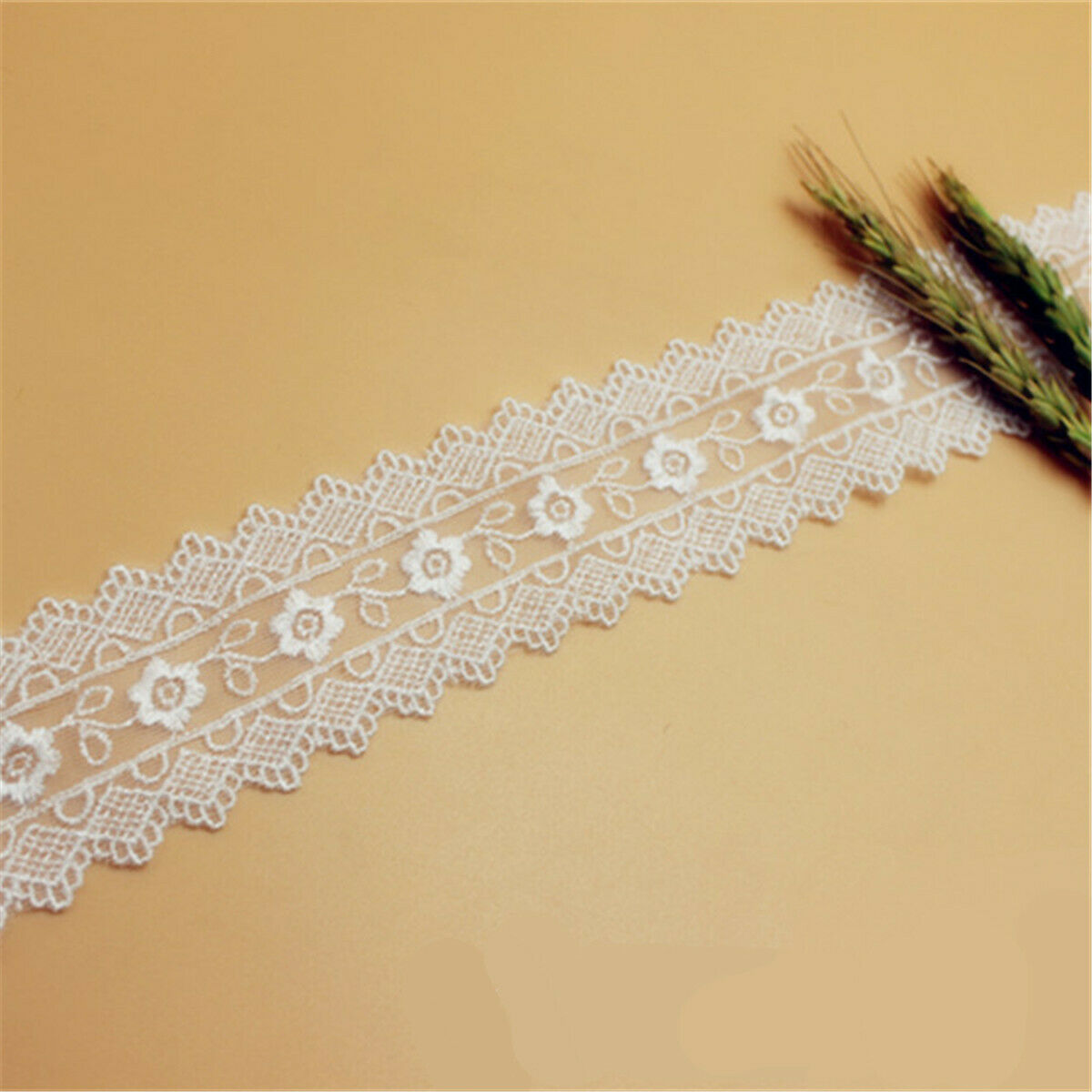 2 Yards White Embroidery Floral Cotton Trim Lace Edge Trims Craft Sewing Ribbon