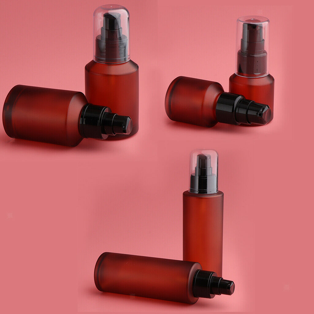 6pcs Empty Pump Bottle Refillable Amber Glass Lotions Bottle 100ml/60ml/15ml