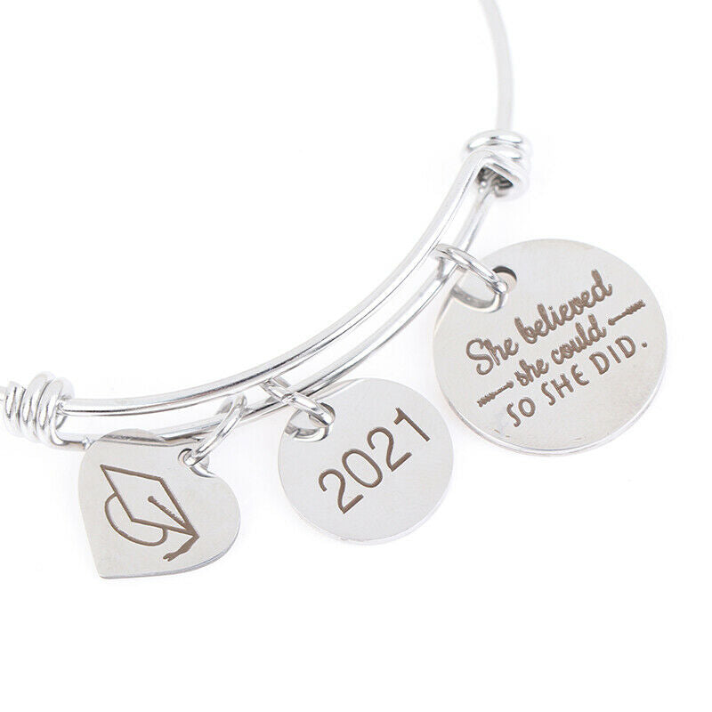 Stainless Steel Women Girls Inspirational Quotes Bangle Heart Charm Brace.l8