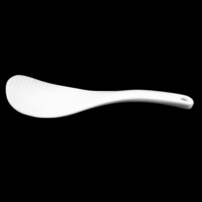 Kitchen Dotted White Plastic Flat Rice Scoop Paddle Meal Spoon U6X8X8