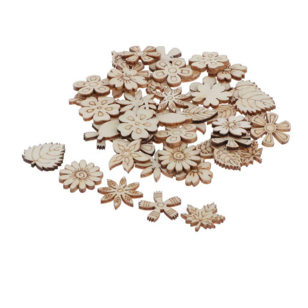 50 Wooden Crafts Sets for Kids, Wood Ornaments Shapes for Home Decor Blanks