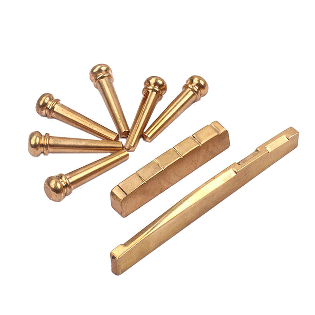 6pcs Brass Bridge Pins Saddle Nut Set for Acoustic Guitar