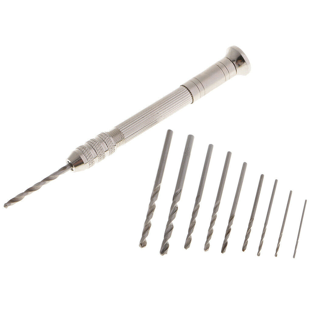11pcs Mini  Micro-Drill Bits Set & Aluminum Hand Drill for Hobby Tools