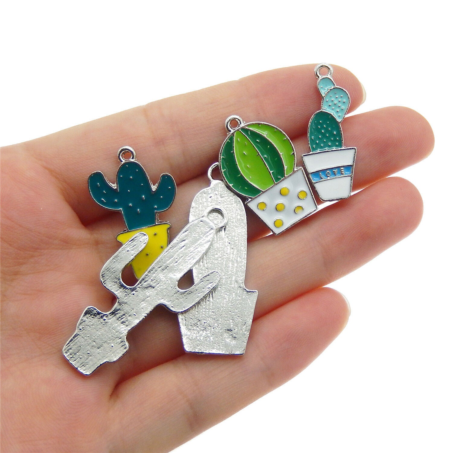 Lot of 5 Enamel Metal Nice Cactus Charm Dangle Earring Pendant Findings DIY