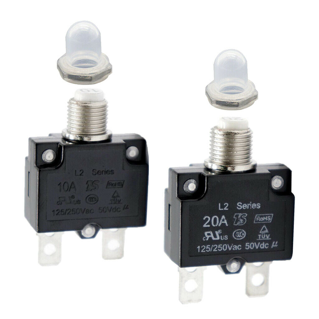 2PCS Manual Reset Overload Switch 20Amp 10Amp 125/250V AC Thermal Circuit