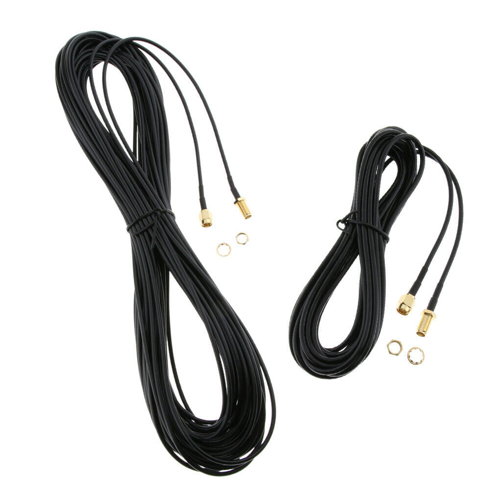 2Pcs RP-SMA Male to Female Wifi Antenna Adapter Extension Cable Cord 5m/20m