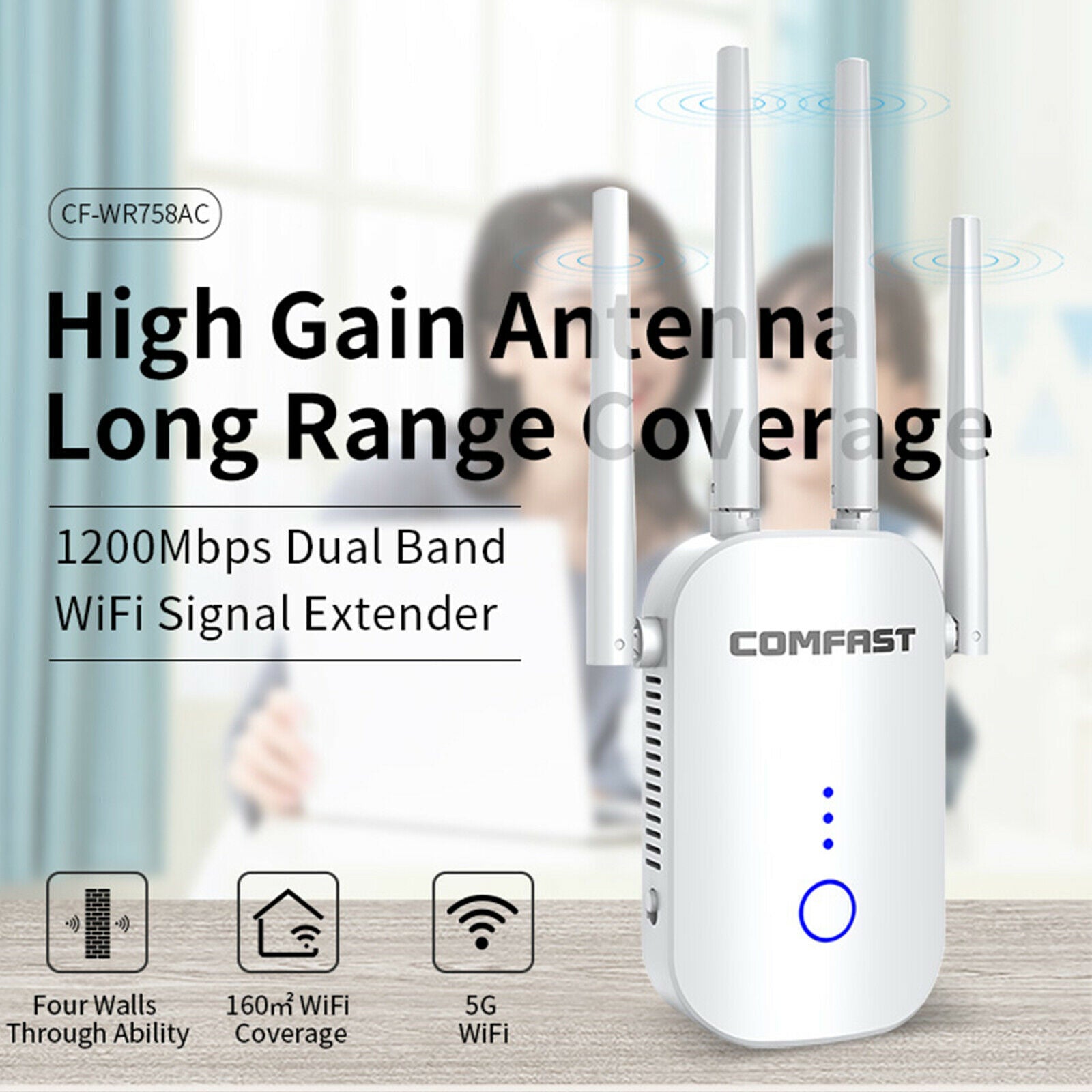 1200Mbps Wifi Extender Amplifer Signal Booster w/Ethernet Port AU Plug