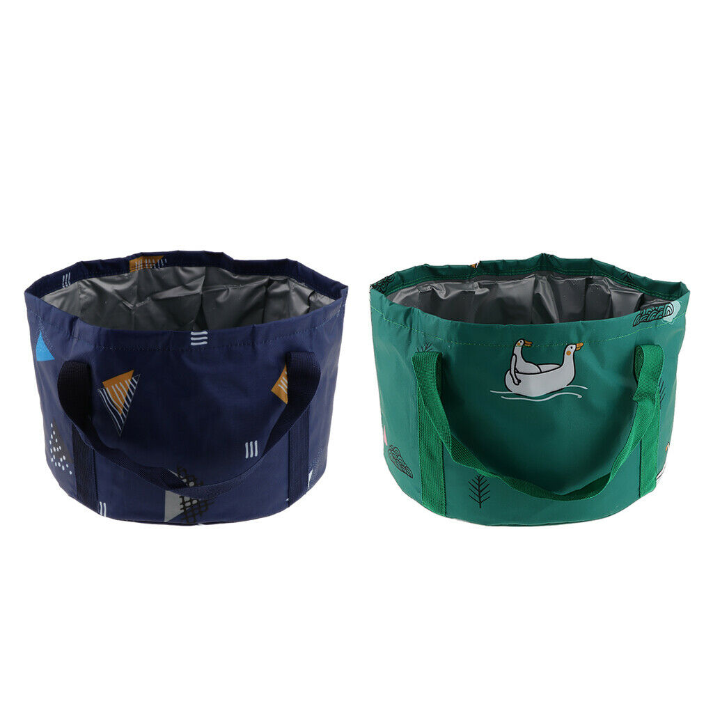 Set of 2 Durable Folding Portable Wash Basin for Camping Washing Blue+Green