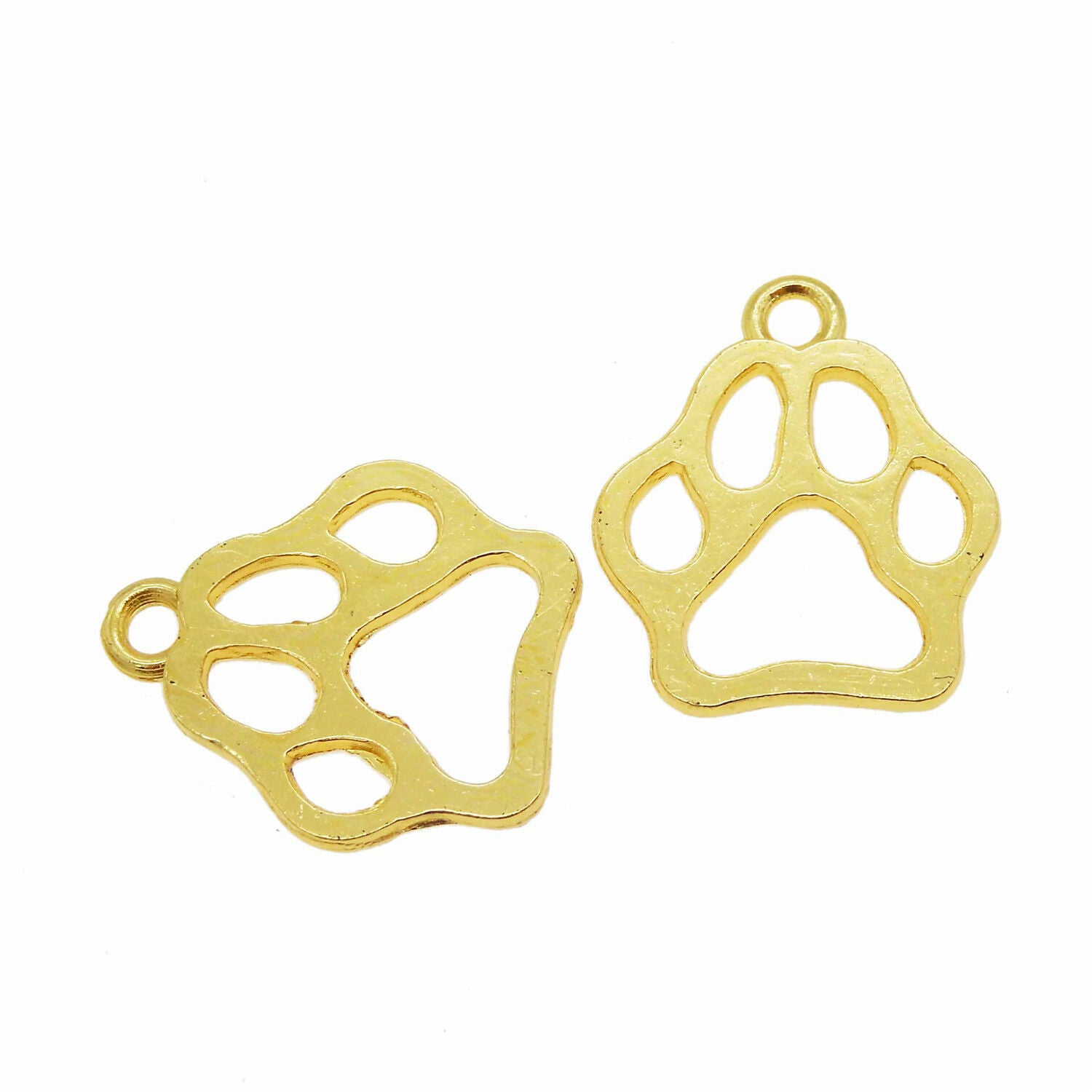 10 pcs Golden Metal Alloy Animal Footprint Cat Dog Paw Pendant Charm DIY 17x16mm
