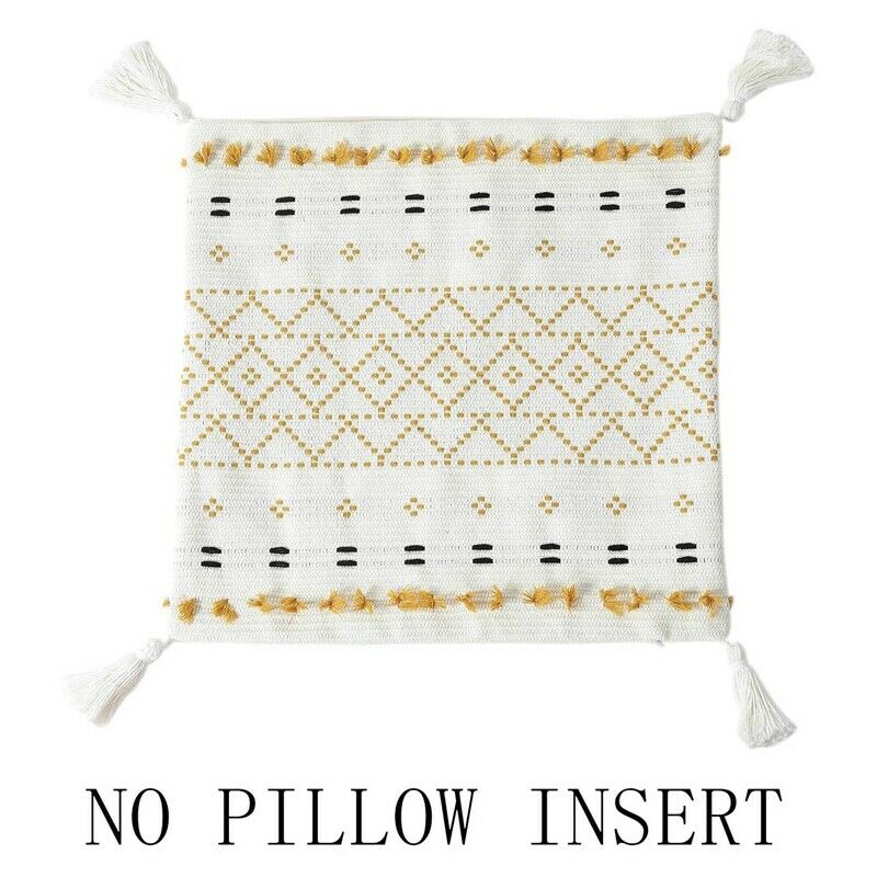 Boho Throw Pillow Covers, 18 x 18 Inch Natural Cotton Hand-Woven Tufted DecoV4T3