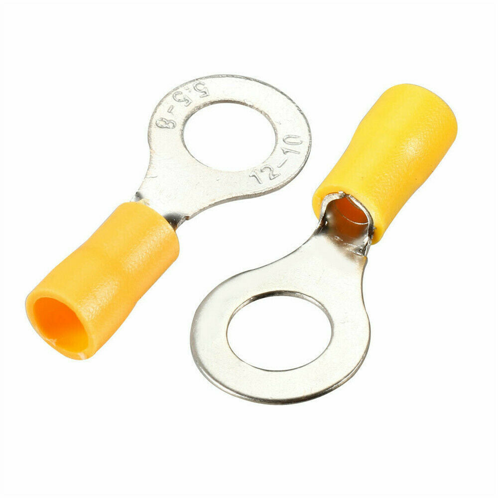 50 Pcs RV5.5-8 Yellow Pre Insulated Ring Terminals 5/16" Stud for AWG 12-10 Wire