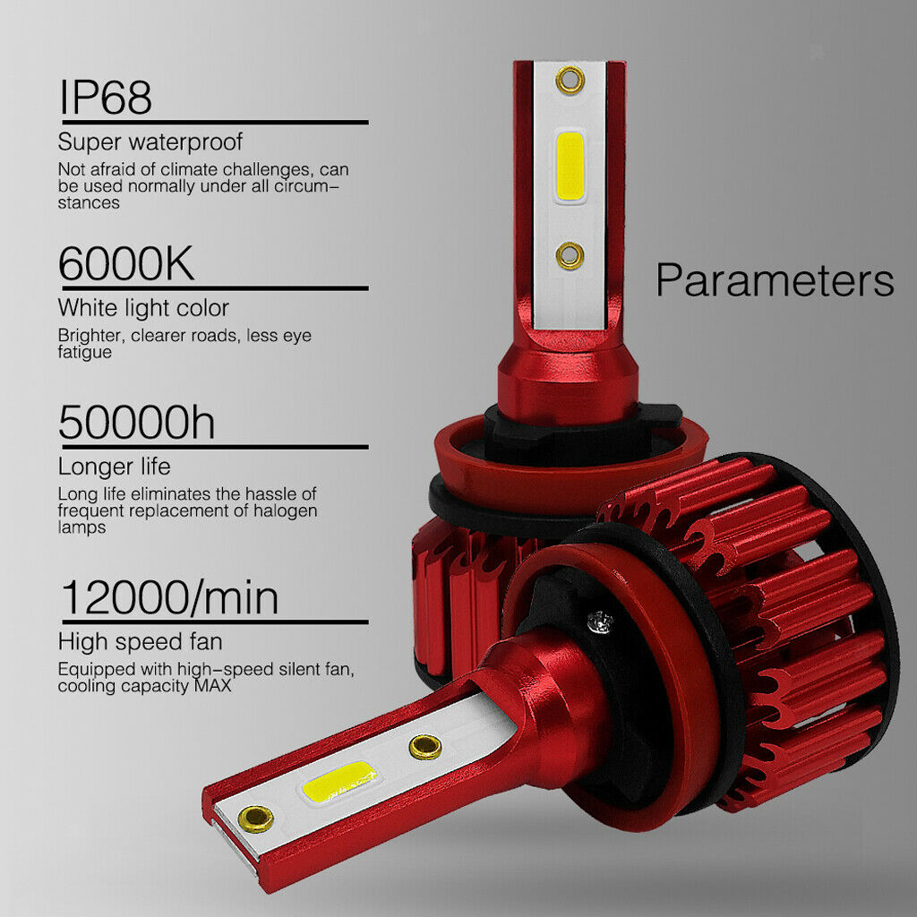 2PCS RED HB4/9006 Aluminum MINI LED Headlight Kit 25W 3000LM IP68 9V-36V